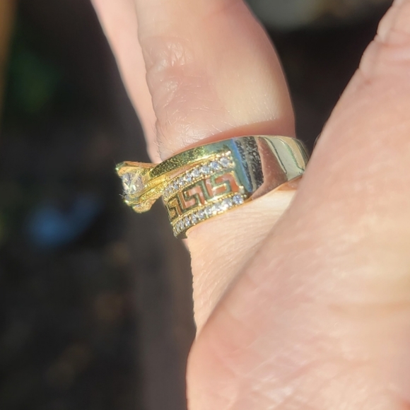 Gorgeous white Sapphire wedding set Sterling Gold & Bronze sz8.5 - Picture 11 of 12